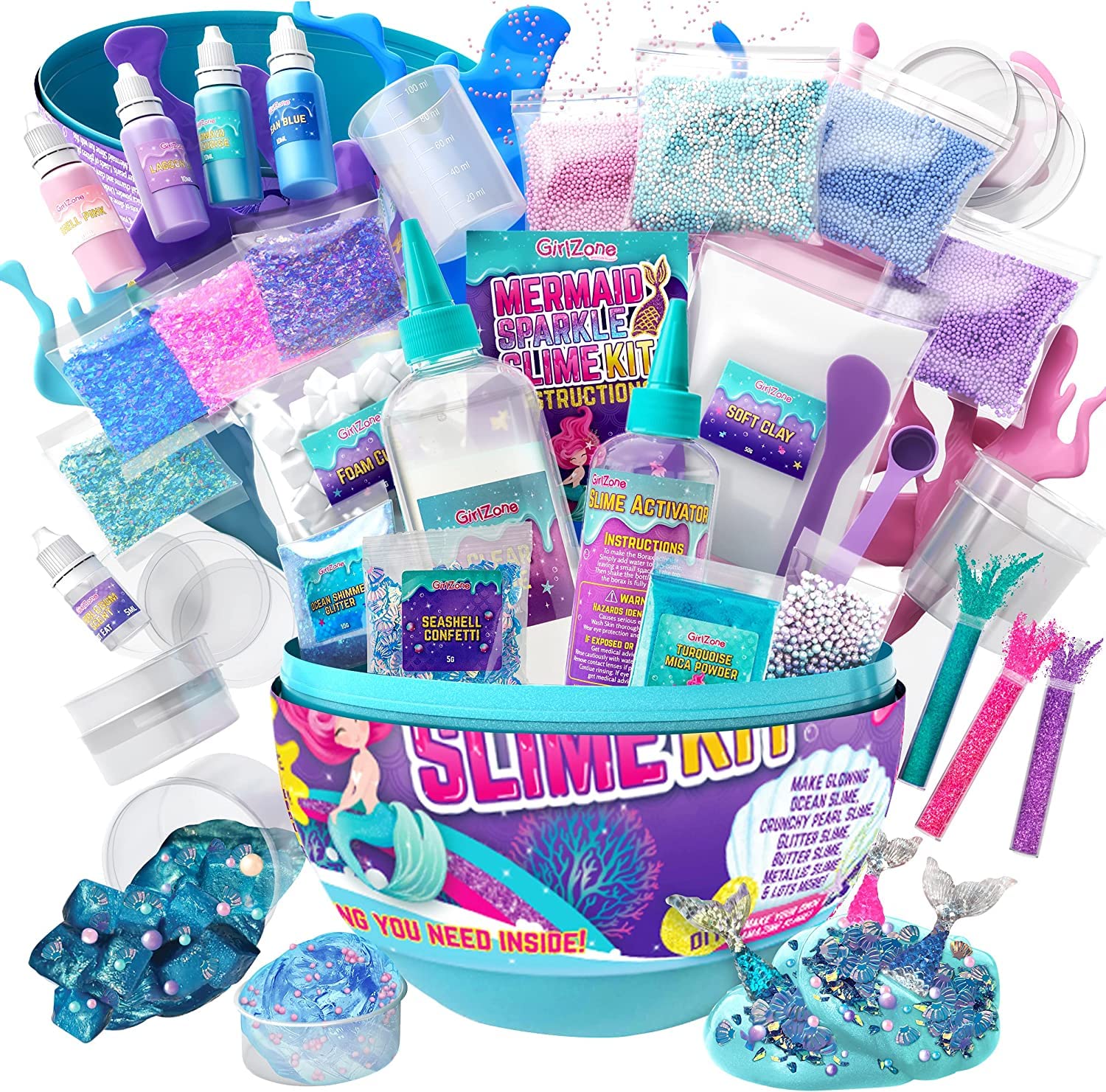 GirlZone Egg Surprise Mermaid Sparkle Slime Kit for Girls 8-12
GirlZone Egg Surprise Mermaid Sparkle Slime Kit Glow in T
