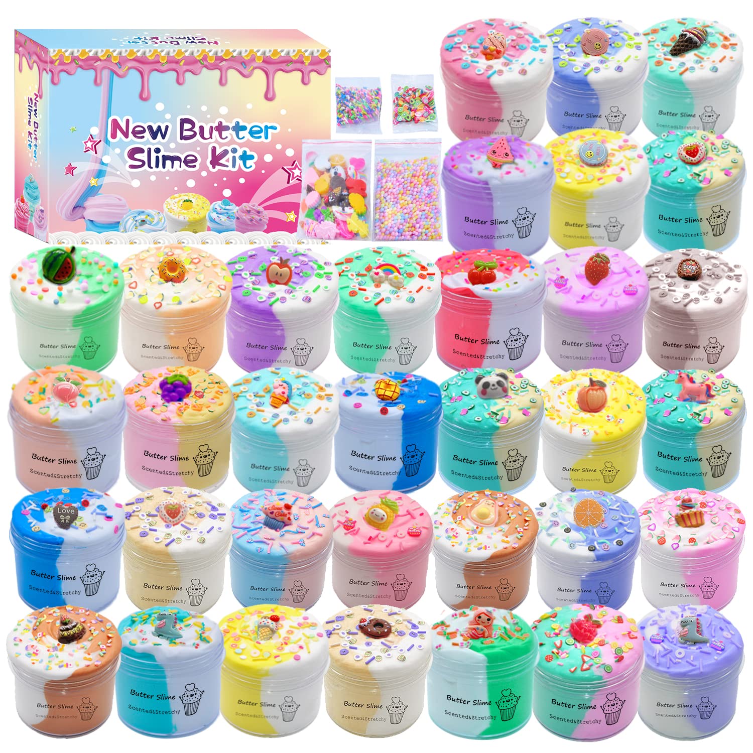 Butter Slime Kit for Kids Stress Relief Toys
| 34 Packed Two-Toned Colorful Slime Party Favors
| Butter Slime Kit Stres