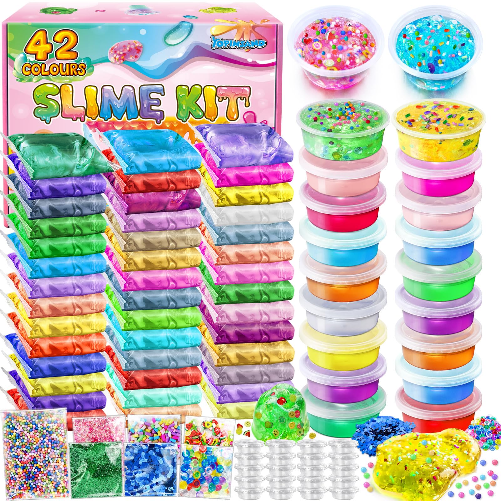DIY Slime Kit for Girls 3-12 Years Old: Crystal Slime with Foam Balls & Glitters, 42-Pack Party Favor Gift Toys
Premade