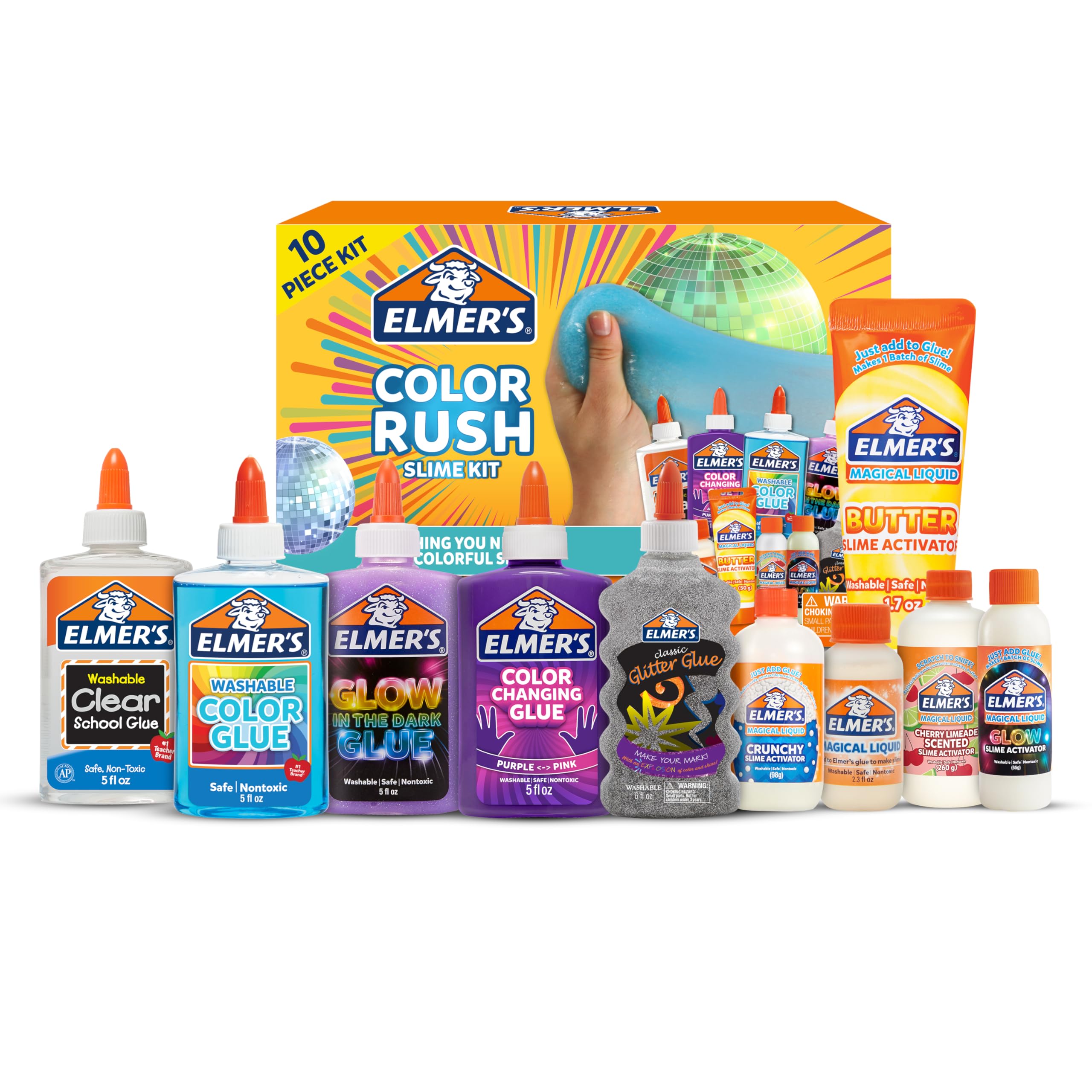 Elmer's Color Rush Slime Kit for Kids Includes Liquid Glue and Slime Activator Color Changing Glow in The Dark Glitter B