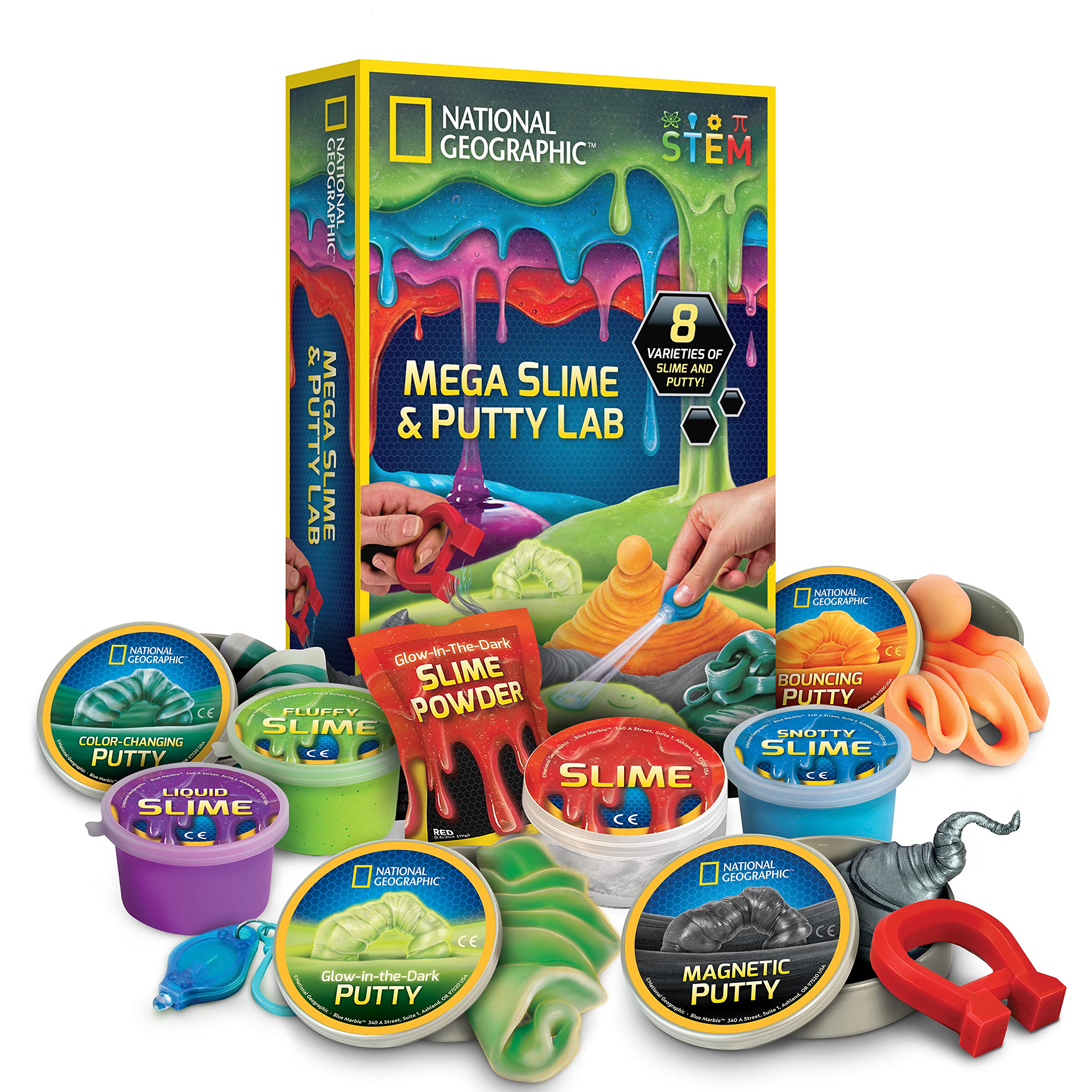 NATIONAL GEOGRAPHIC Mega Slime & Putty Lab Kit - 4 Slimes & 4 Putties, Sensory Toy & Science Kit for Kids (Amazon Exclus