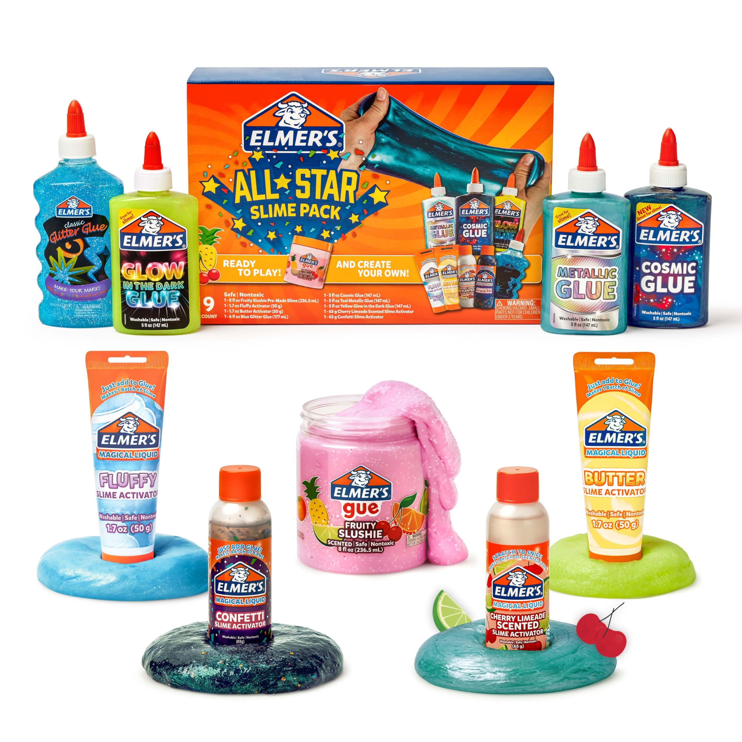 Elmer’s All-Star Slime Kit for Kids, Easy to Make Slime, Educational Science Experiment, 9 Count
