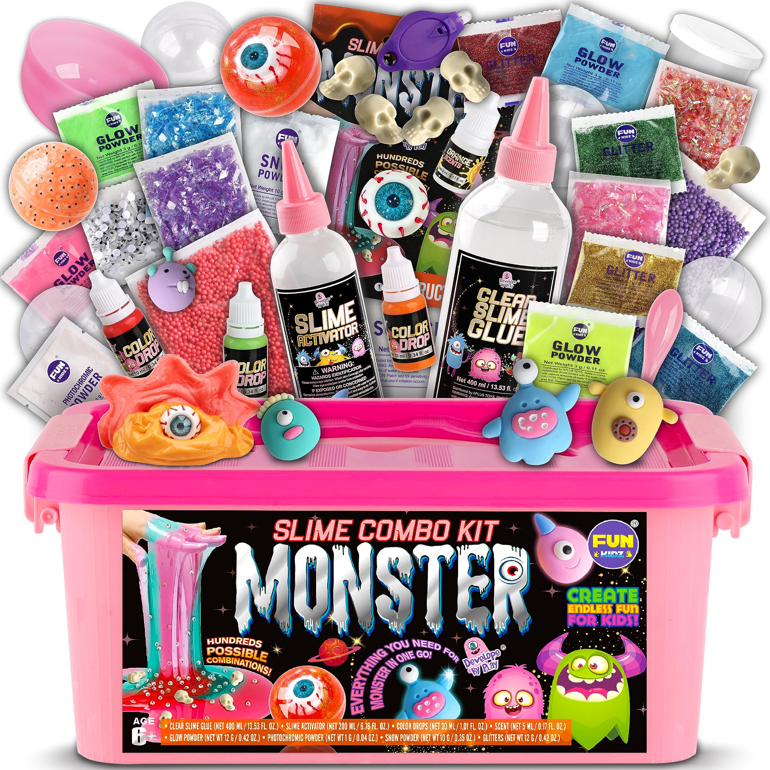 Cute Toy Monster Slime Kit - Fun for Girls, Ages 6-12, Glow in Dark Slime Making Kit  
| FunKidz Glow in Dark Slime Mak